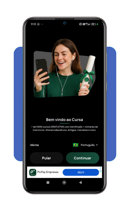Passo 2 - Selecione o idioma no app Cursa