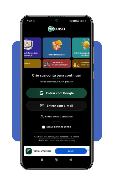 Passo 3 - Crie sua conta no app Cursa