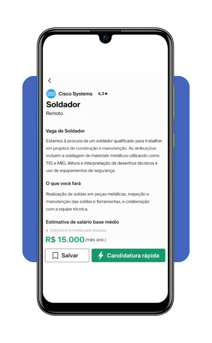Tela de candidatura rápida no Glassdoor