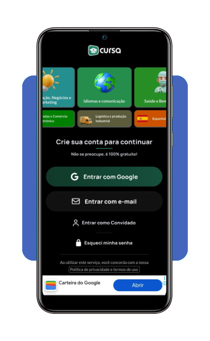 Passo 2 para se cadastrar no app Cursa