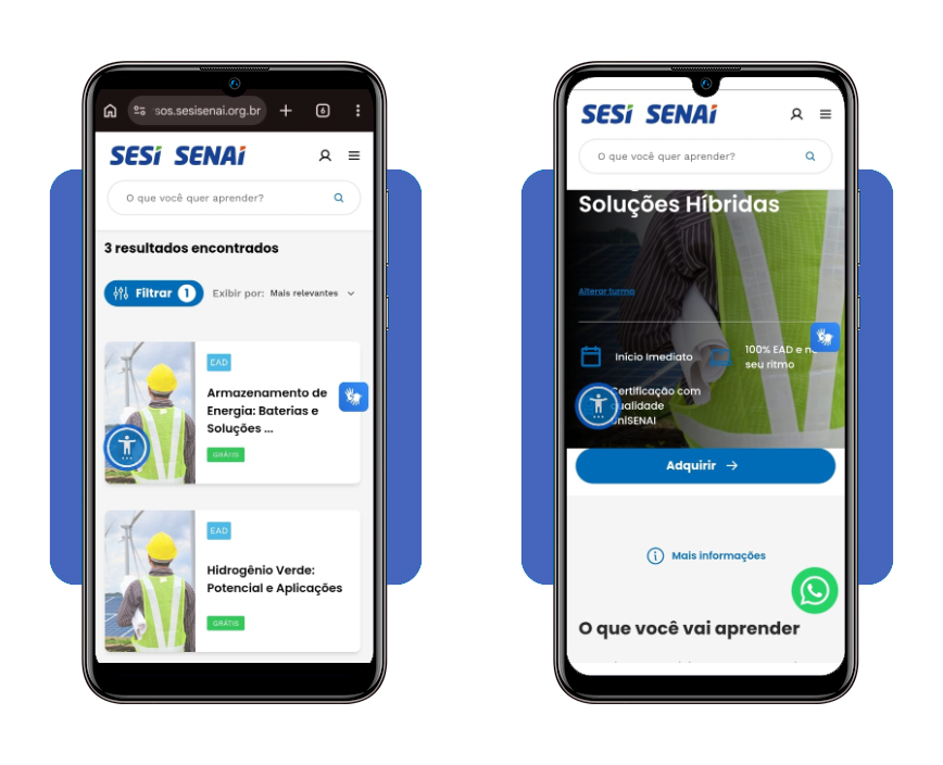 Tela do portal SESI com opção de adquirir curso gratuito