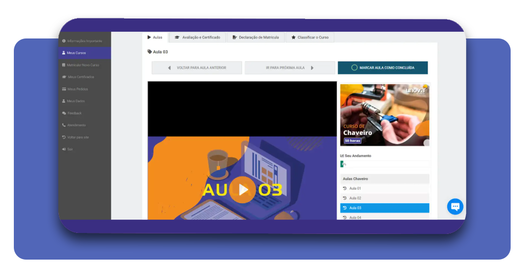 Videoaula do curso de chaveiro grátis com material de apoio em PDF disponível para download