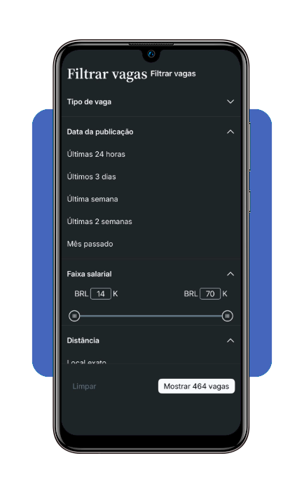 Filtros de busca de vagas no aplicativo Glassdoor