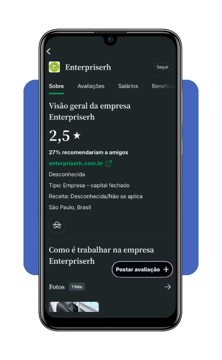 Aba de avaliações de empresa no Glassdoor