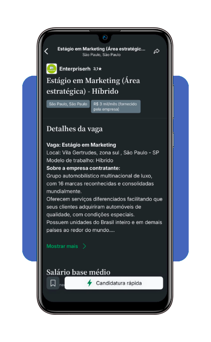 Tela de candidatura e criação de alerta de vagas no Glassdoor