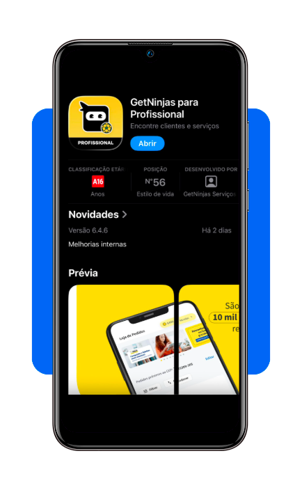 Tela de download do GetNinjas para Profissional