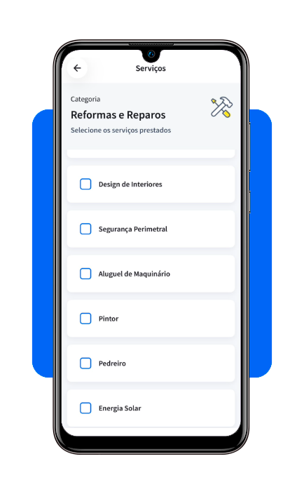 Seleção de categorias de serviço no GetNinjas para Profissional