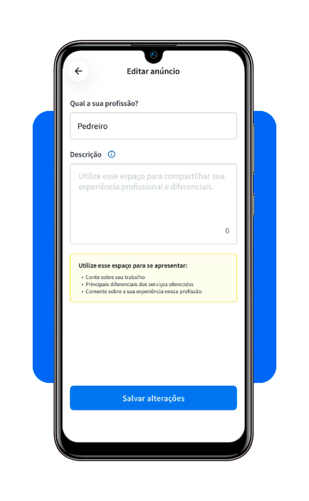 Preenchimento do perfil profissional no GetNinjas