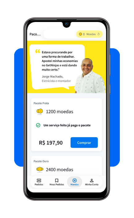 Compra de moedas e desbloqueio de pedido no GetNinjas