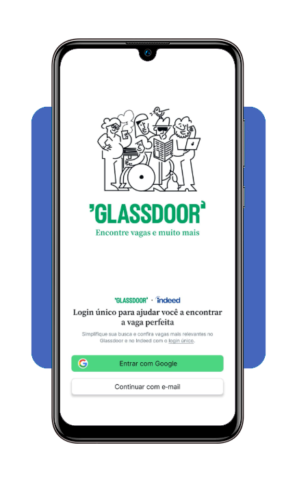 Tela de cadastro e login no aplicativo Glassdoor