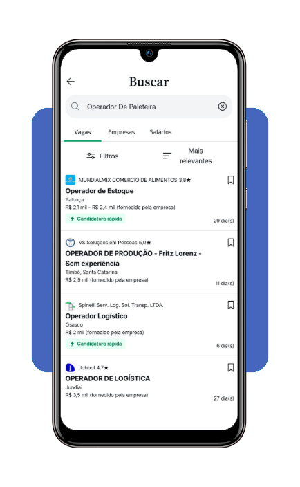 Tela de busca de vagas no aplicativo Glassdoor