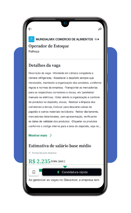 Tela de candidatura rápida no aplicativo Glassdoor