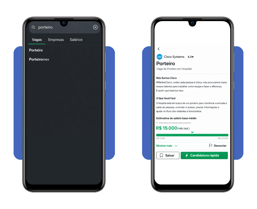 Tela de busca e candidatura a vagas de porteiro de hospital no Glassdoor