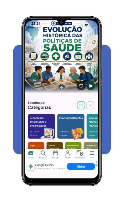 Categorias de cursos disponíveis no aplicativo Cursa