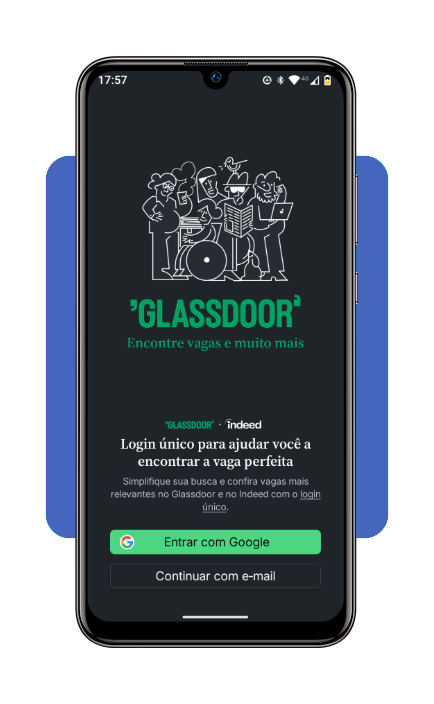 Tela de login do aplicativo Glassdoor
