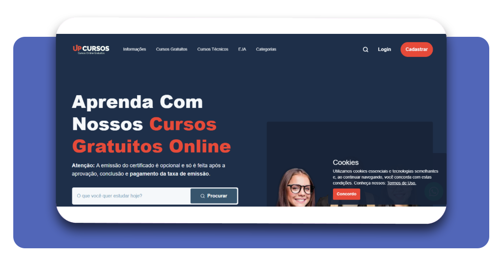 Tela inicial do site UP Cursos