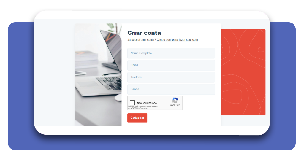 Tela de cadastro na plataforma UP Cursos