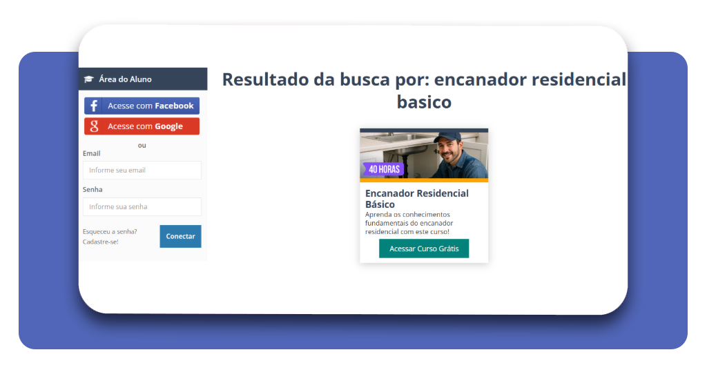 Passo 3 - Busca pelo curso de encanador na barra de pesquisa da Prime Cursos
