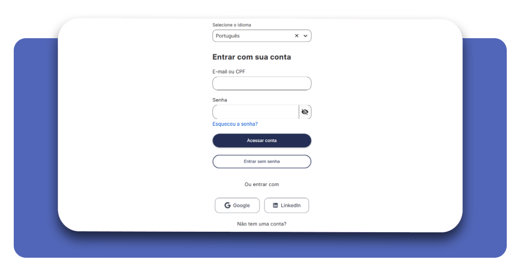 Tela de login ou criação de conta na plataforma Gupy