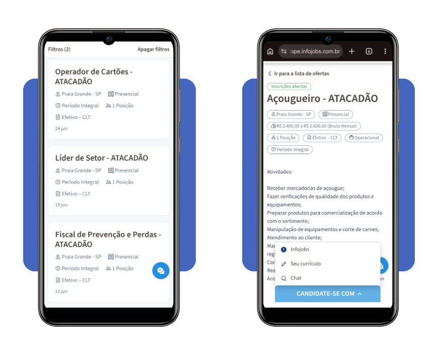 Tela de candidatura de vaga no portal Infojobs do Atacadão