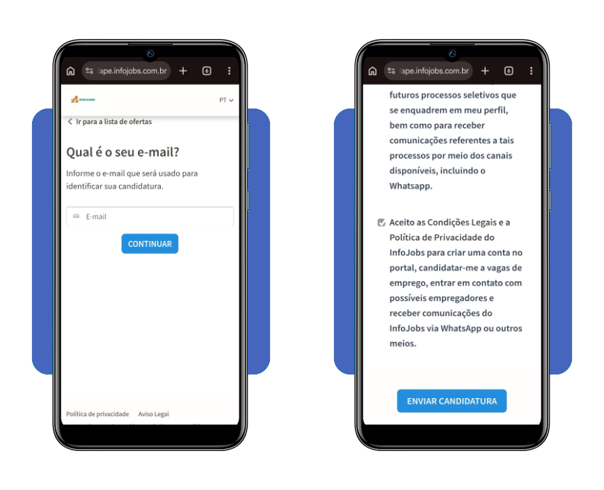 Tela de preenchimento de cadastro e envio de candidatura no Infojobs para vagas do Atacadão
