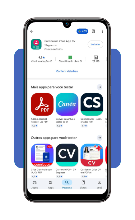 Passo 1 - Baixe o aplicativo Curriculum Vitae App CV na loja de aplicativos