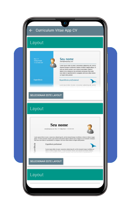 Passo 3 - Seleção de layout no Curriculum Vitae App CV