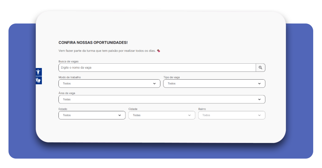 Passo 3 para vagas na Cacau Show: utilizar os filtros na Gupy