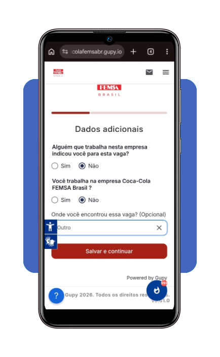 Tela de preenchimento de candidatura na Gupy para vaga na Coca-Cola FEMSA