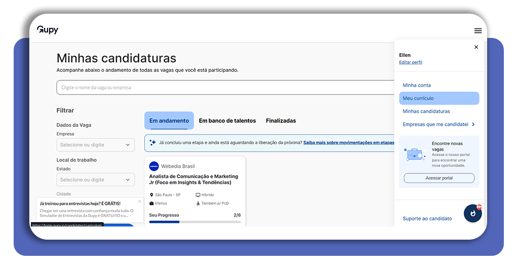 Tela de preenchimento de currículo na plataforma da Ipiranga