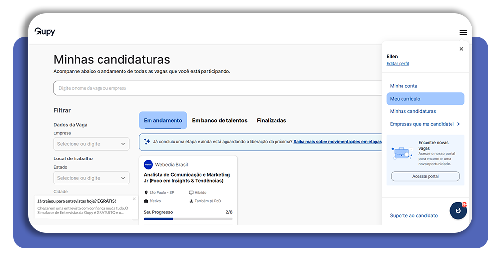 Seção de currículo na plataforma do Jovem Aprendiz Pão de Açúcar
