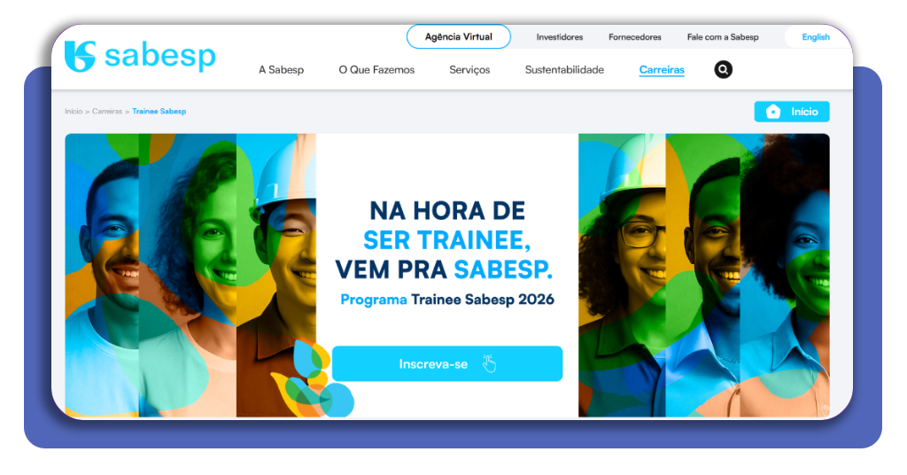 Tela de inscrição nas vagas do Trainee Sabesp