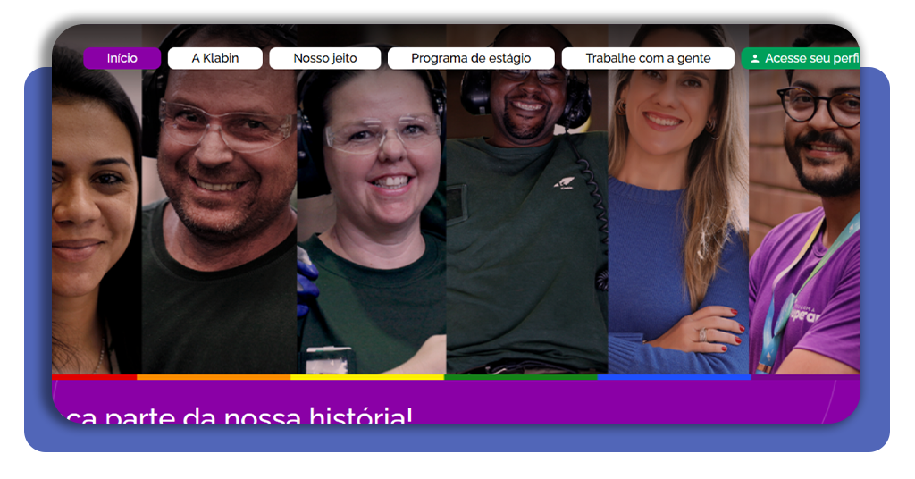 Tela do portal de carreiras da Klabin com a opção Trabalhe com a gente