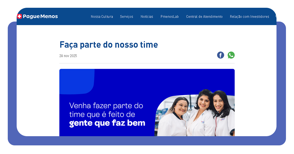 Passo 1: site institucional de carreiras da Pague Menos