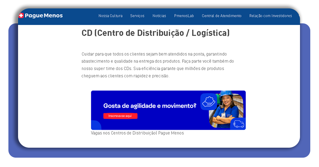 Passo 2: escolha a área desejada na Pague Menos