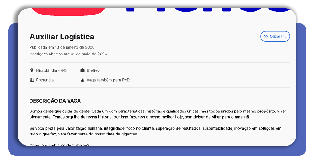 Passo 6: descrição do anúncio de vaga na Pague Menos
