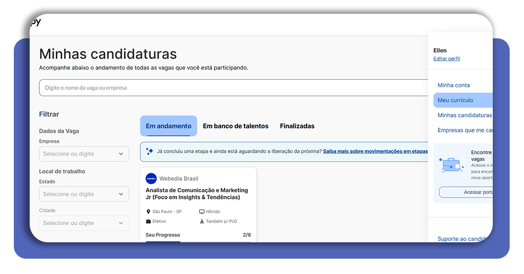 Seção de currículo na plataforma de recrutamento da Cosan