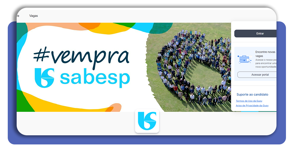 Tela inicial do portal de vagas da Sabesp com opção de login