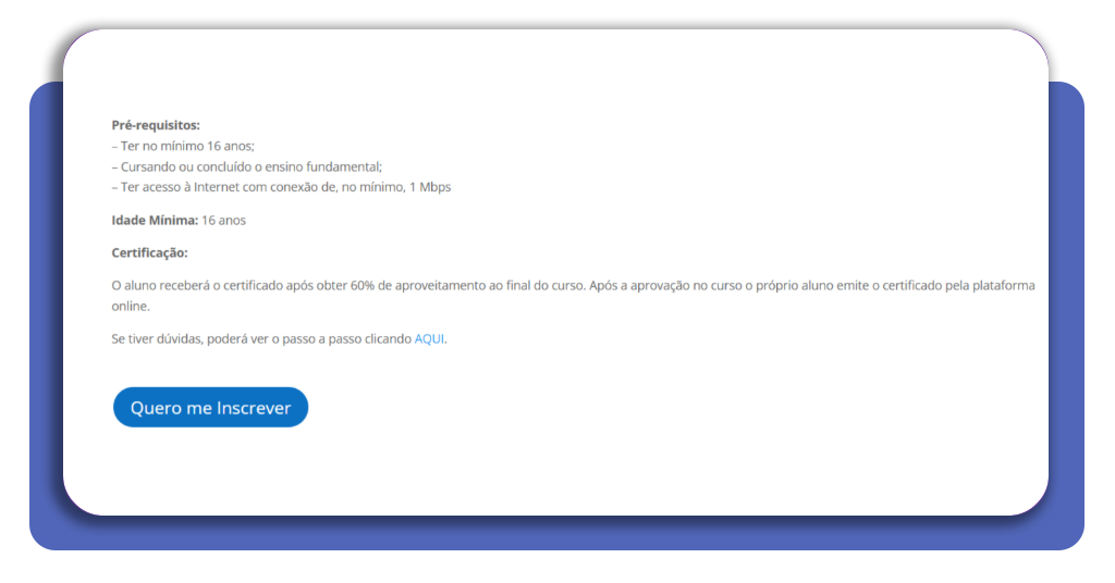 Tela de inscrição do portal Senai — passo 2 do cadastro