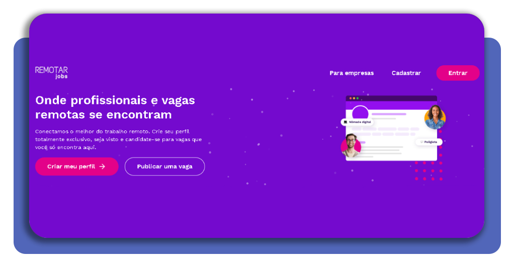 Formulário de criação de perfil no site Remotar
