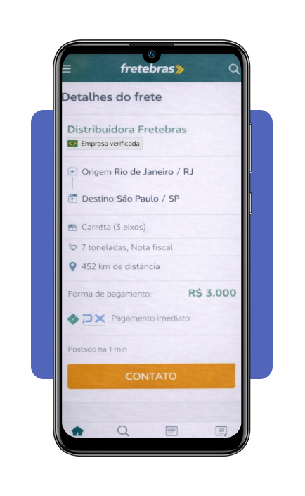 Tela de detalhes do frete no Fretebras com botão de contato visível