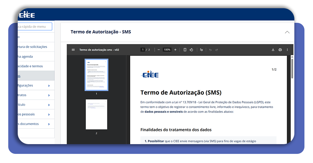 Tela de busca de vagas no aplicativo Meu CIEE