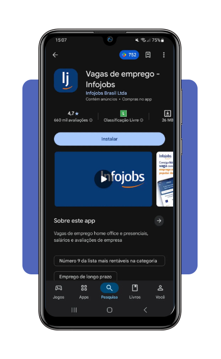 Tela de download do app InfoJobs na loja de aplicativos