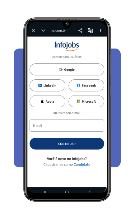 Tela de criação de perfil no app InfoJobs