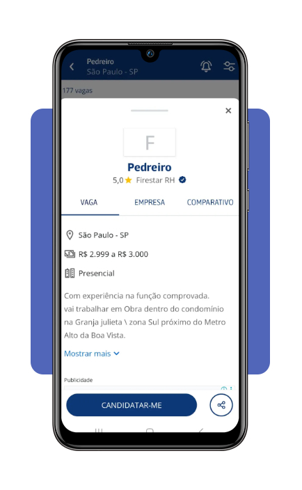 Tela de descrição de vaga de obra no app InfoJobs