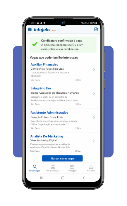 Tela de configuração de alertas de vagas no InfoJobs
