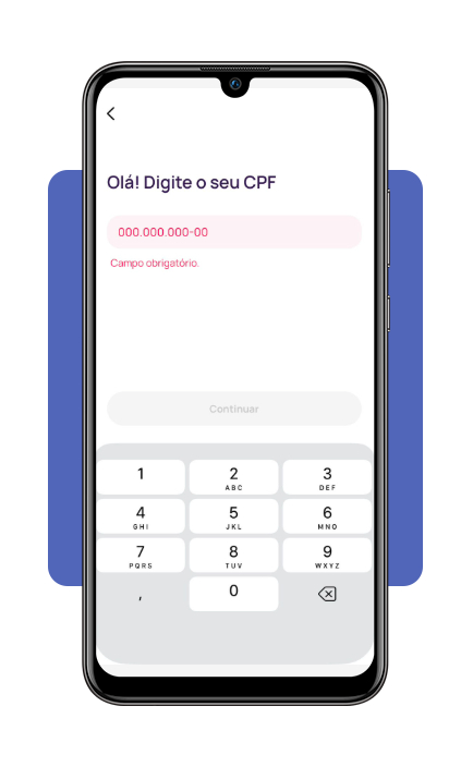 Tela de criação de conta no app Blipay