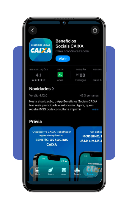 Tela de download do app Benefícios Sociais CAIXA