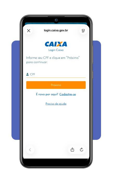 Tela de login do app Benefícios Sociais CAIXA