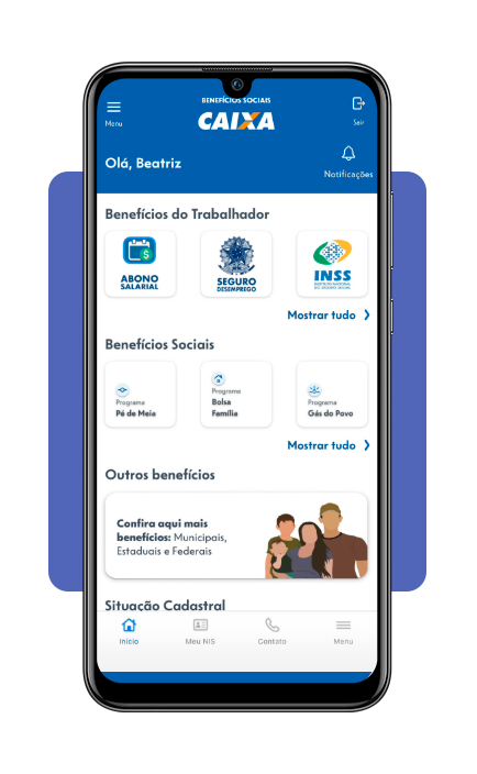 Seção Abono Salarial no app Benefícios Sociais CAIXA